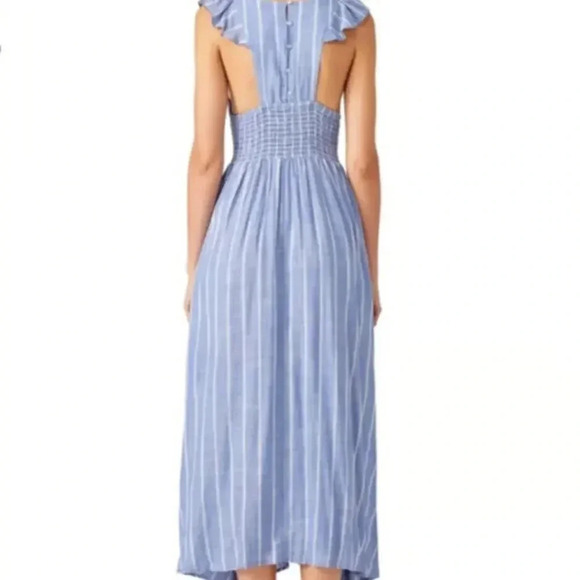 Free People Blue Striped Smocked Chambray Butterfly Maxi Dress XS - Picture 2 of 8